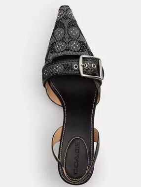 🔥COACH Margot Slingback Kitten Heels, Black Crystal Signature Sz 9.5 NEW w/tags